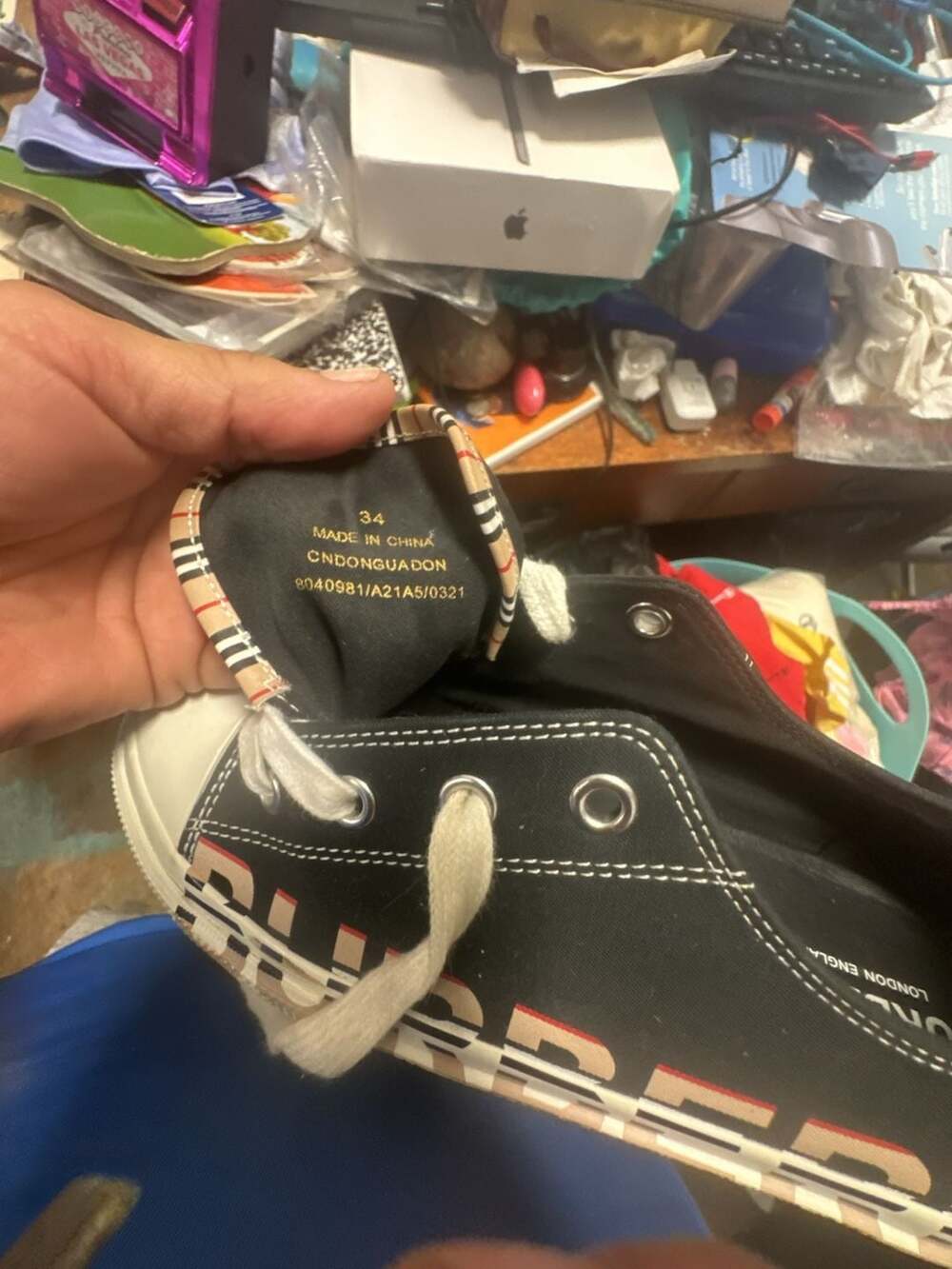 Burberry Kids Black Gabardine Icon Stripe Logo Sneakers